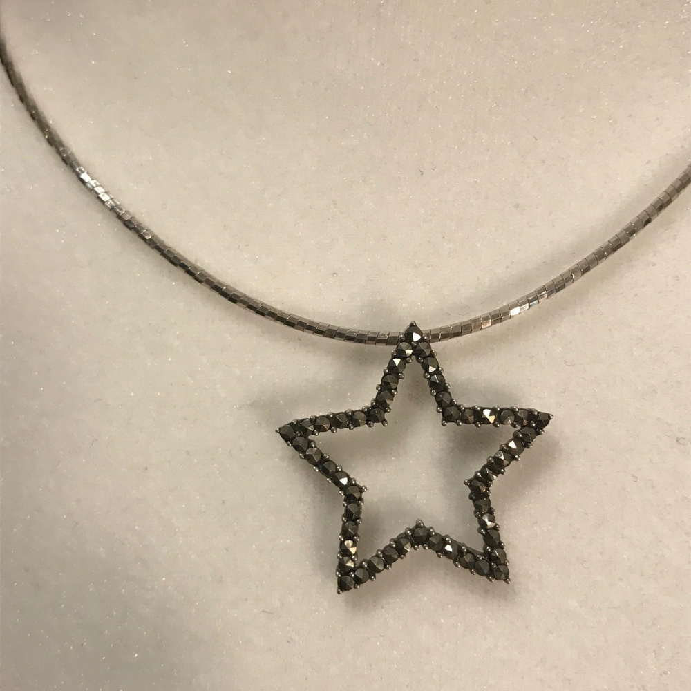 Marcasite Star silver pendant w/Sterling roc chain